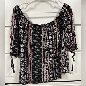 Black and Red Patterned Off Shoulder Women's Top